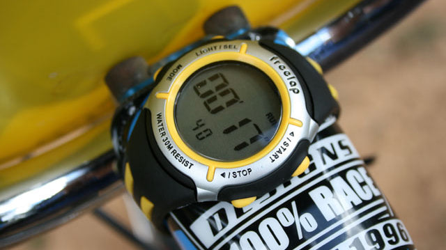 Freelap Watch Mounted on BMX Top Tube