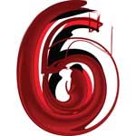 Abstract art featuring the number six in a red and black swirling design, creating a dynamic and artistic appearance.